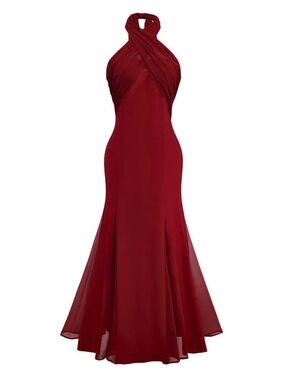 Retrostage Halter Neck Mermaid Evening Dress - Burgundy